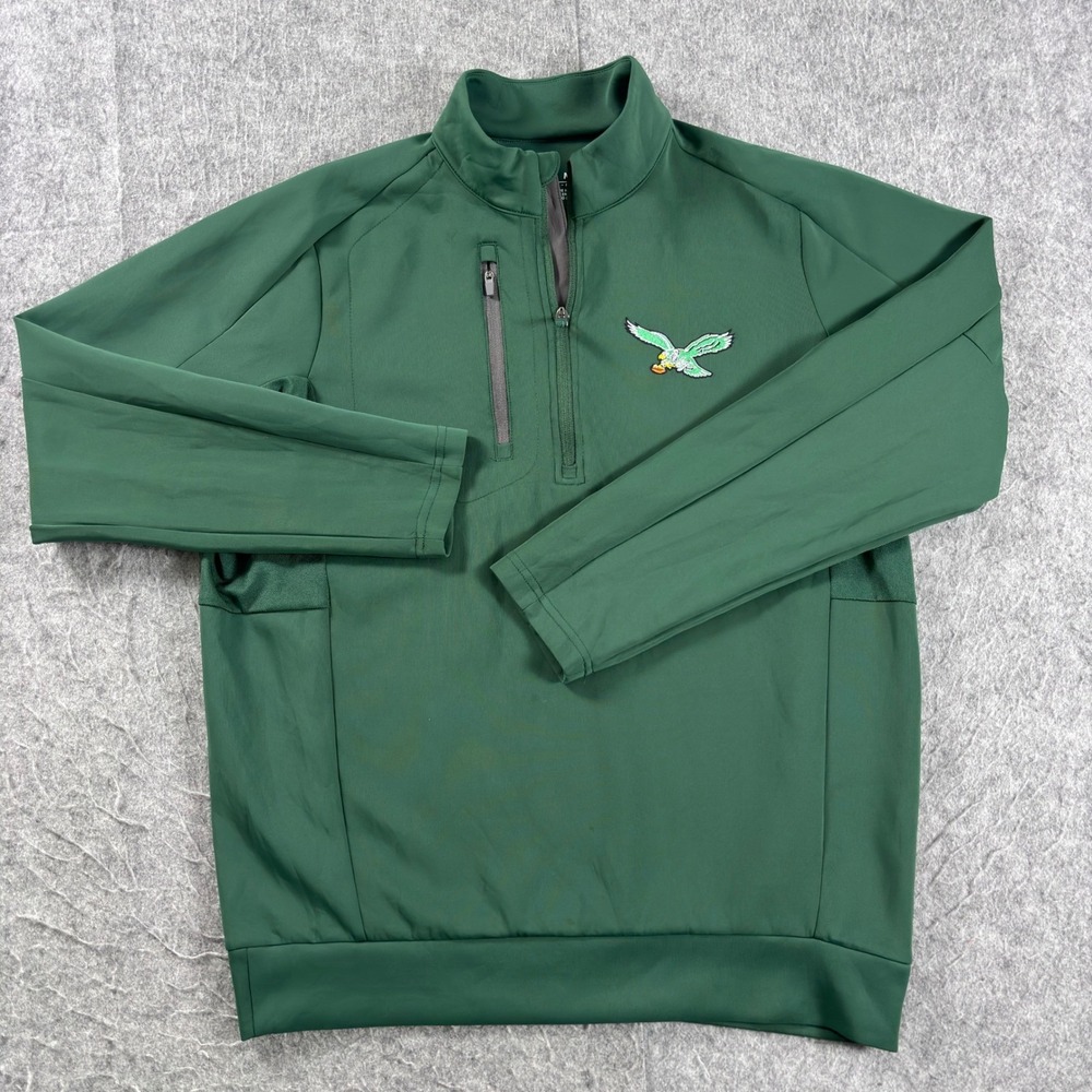 Philadelphia Eagles Mens Medium Green 1/4 Zip Pullover Jacket NFL Logo